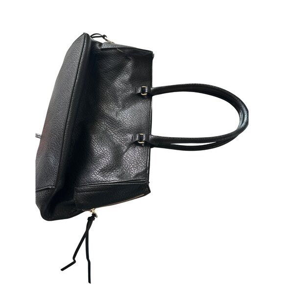 💖Large Black Textured Leather Satchel Bag, Dual Handles & Gold Zipper Accents - Picture 6 of 9